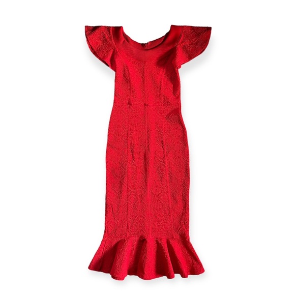 Opening Ceremony Embossed Sheath Tulip Dress in Red, sz Small - Picture 6 of 16